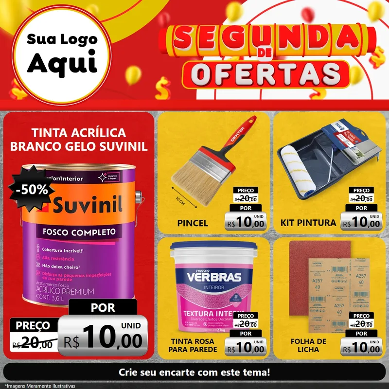 Modelo de Rede Social para Feed Facebook com o tema Segunda de Ofertas para Tintas e Ferramentas