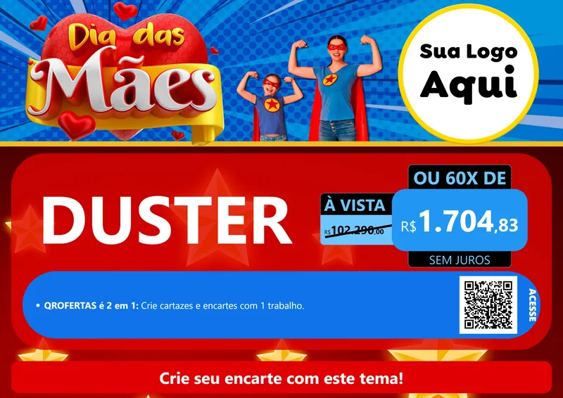 Modelo de Cartaz para Cartaz A4 Horizontal com o tema Dia das Mães para Concessionaria de Carros