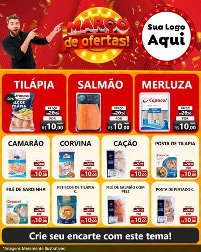 Modelo de Rede Social para Feed Instagram com o tema Março de Ofertas! para Peixaria