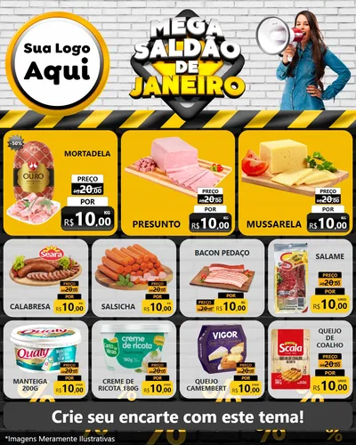 Modelo de Rede Social para Feed Instagram com o tema Mega Saldão de Janeiro para Frios e Laticínios