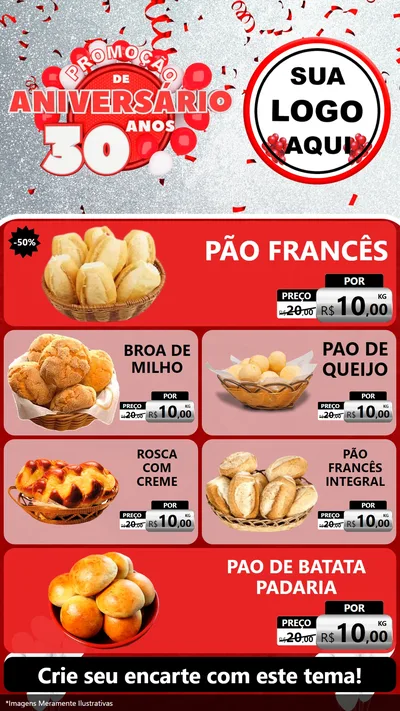 Modelo de TV para TV Vertical com o tema Promoção de Aniversário - 30 Anos para Padaria