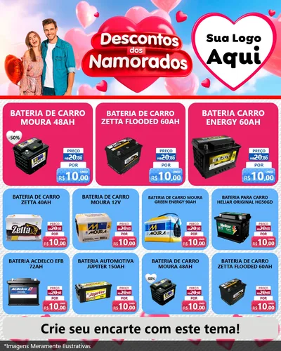 Modelo de Rede Social para Feed Instagram com o tema Descontos dos Namorados para Baterias Elétricas