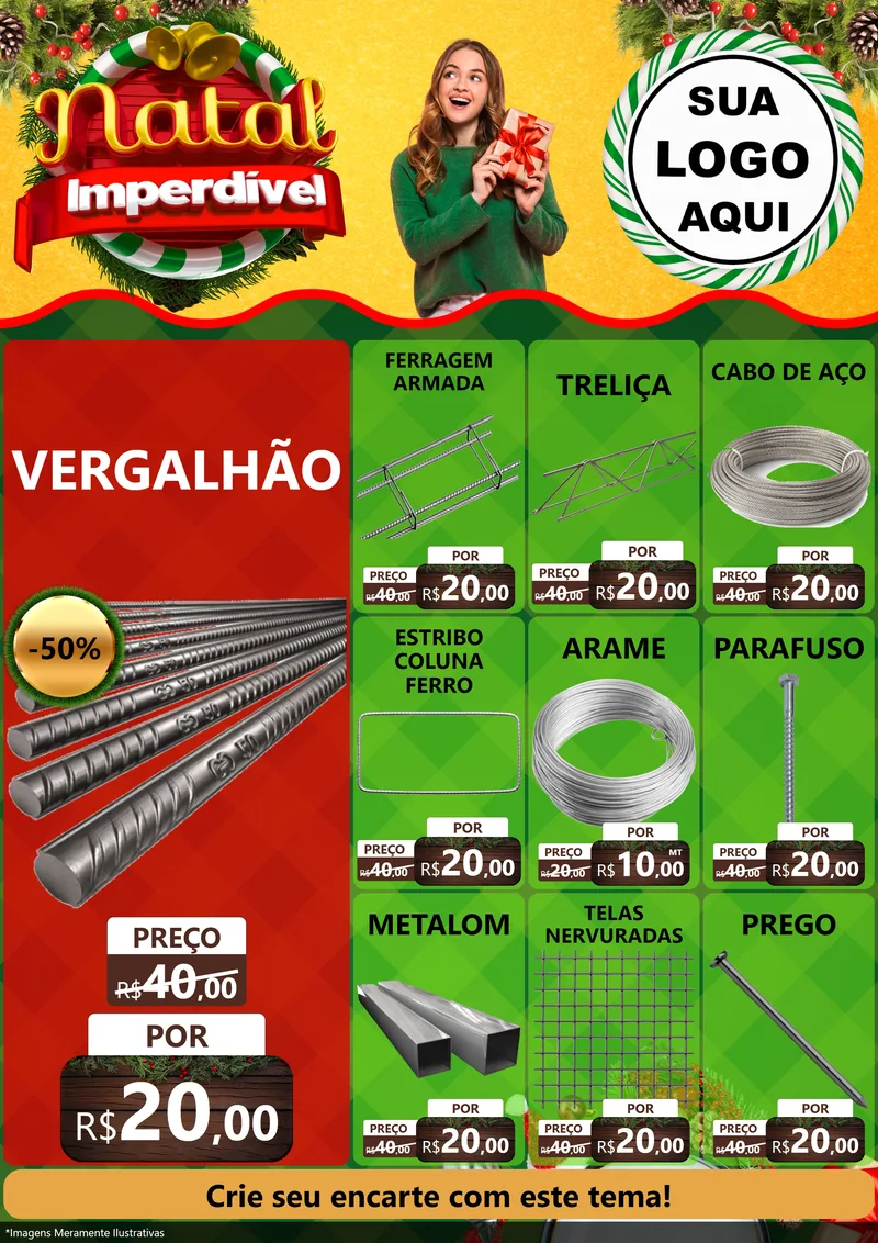 Modelo de Encarte para Encarte A4 Vertical com o tema Natal Imperdível para Ferragens