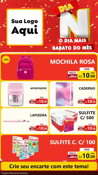 Modelo de TV para TV Vertical com o tema Dia N o Dia Mais Barato do Mês para Papelaria