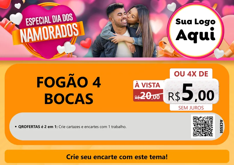 Modelo de Cartaz para Cartaz A4 Horizontal com o tema Especial Dia dos Namorados para Móveis e Eletro