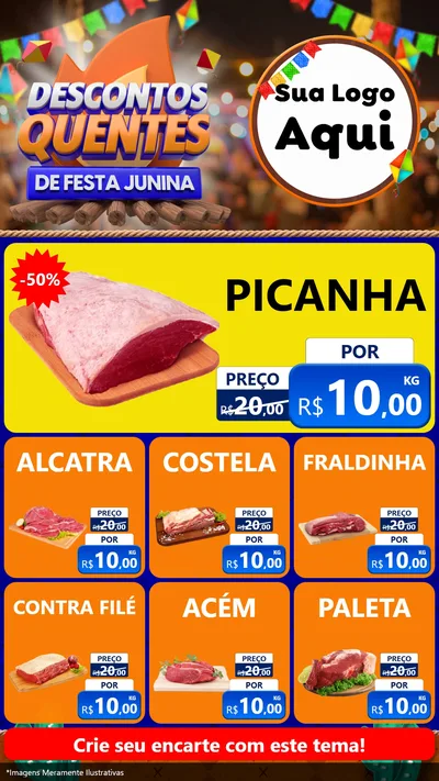 Modelo de Rede Social para Stories com o tema Descontos Quentes de Festa Junina para Açougue