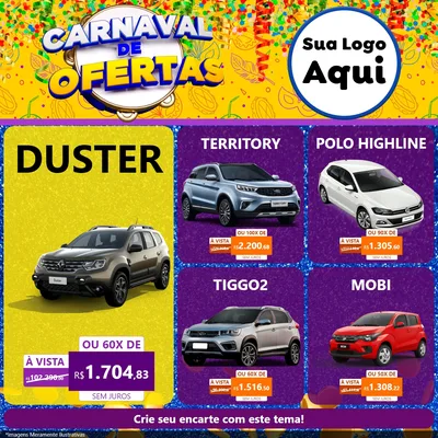 Modelo de Rede Social para Feed Facebook com o tema Carnaval de Ofertas para Concessionaria de Carros