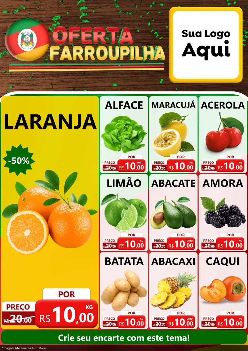 Modelo de Encarte para Encarte A4 Vertical com o tema Oferta Farroupilha para Hortifrúti