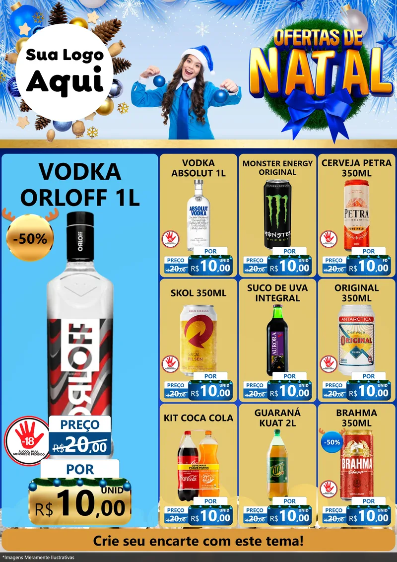 Modelo de Encarte para Encarte A4 Vertical com o tema Ofertas de Natal para Distribuidora de bebidas