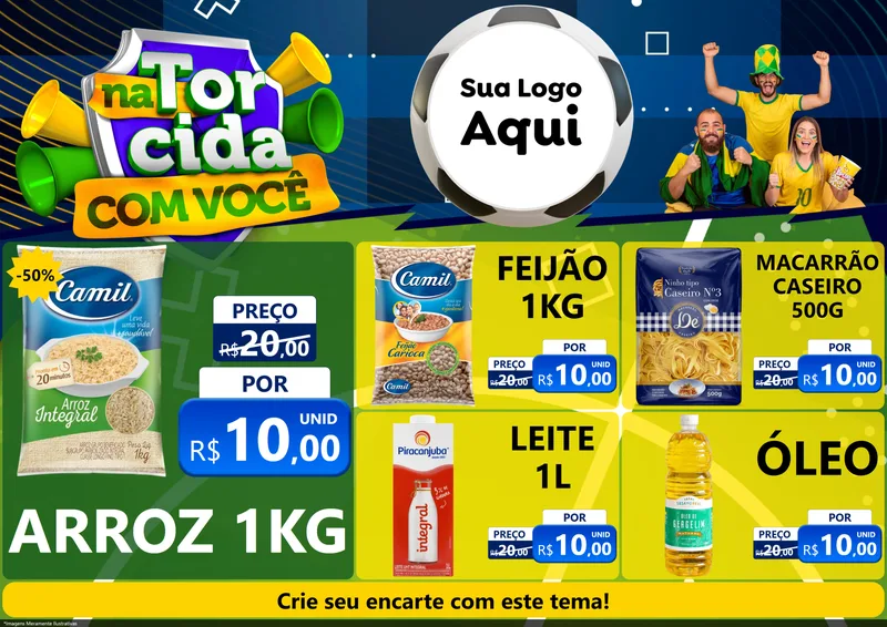 Modelo de Encarte para Encarte A4 Horizontal com o tema Na Torcida Com Você - Copa para Supermercado