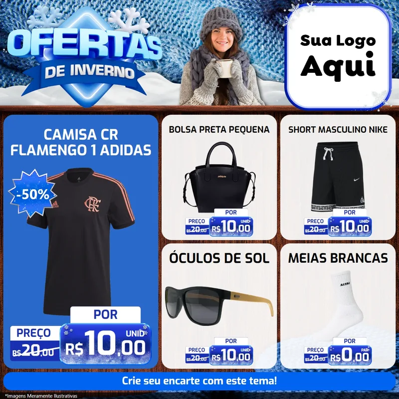 Modelo de Rede Social para Feed Facebook com o tema Ofertas de Inverno para Roupas e acessórios
