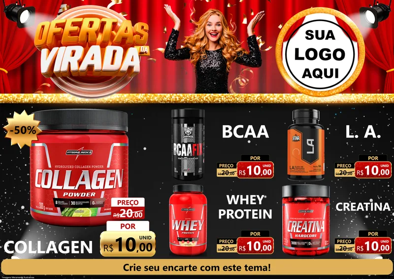 Modelo de Encarte para Encarte A4 Horizontal com o tema Ofertas da Virada para Suplementos alimentares