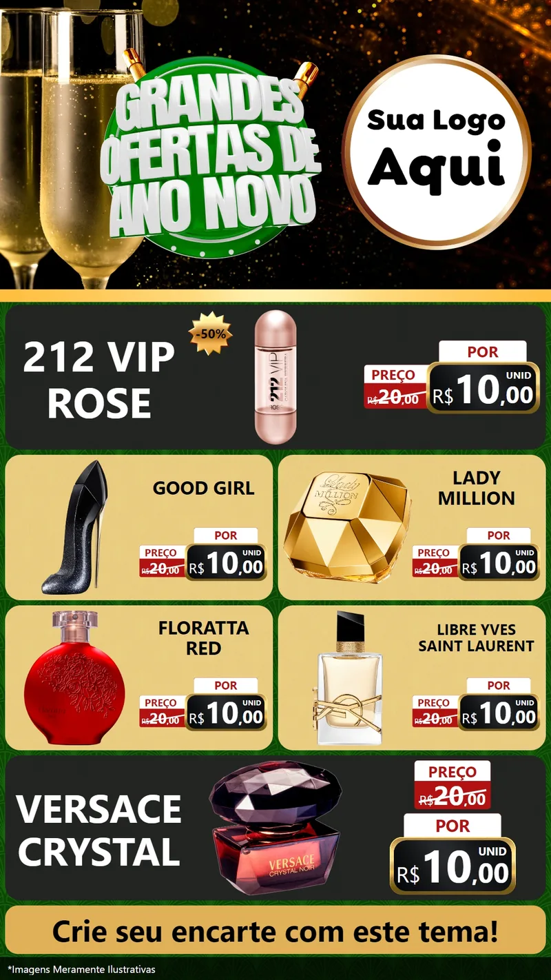 Modelo de TV para TV Vertical com o tema Grandes Ofertas de Ano Novo para Perfumes