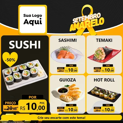 Modelo de Rede Social para Feed Facebook com o tema Setembro Amarelo para Comida japonesa