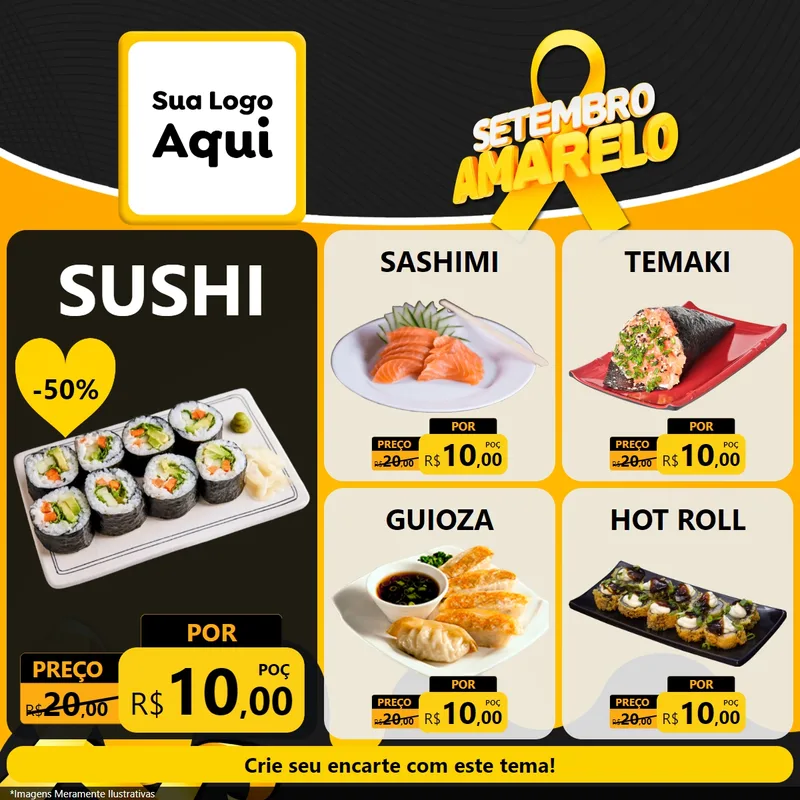 Modelo de Rede Social para Feed Facebook com o tema Setembro Amarelo para Comida japonesa