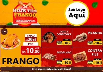 Modelo de Encarte para Encarte A4 Horizontal com o tema Hoje tem Frango Sexta Especial para Assados