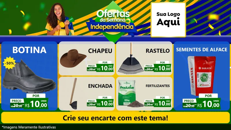 Modelo de TV para TV Horizontal com o tema Ofertas da Semana da Independência para Agropecuária