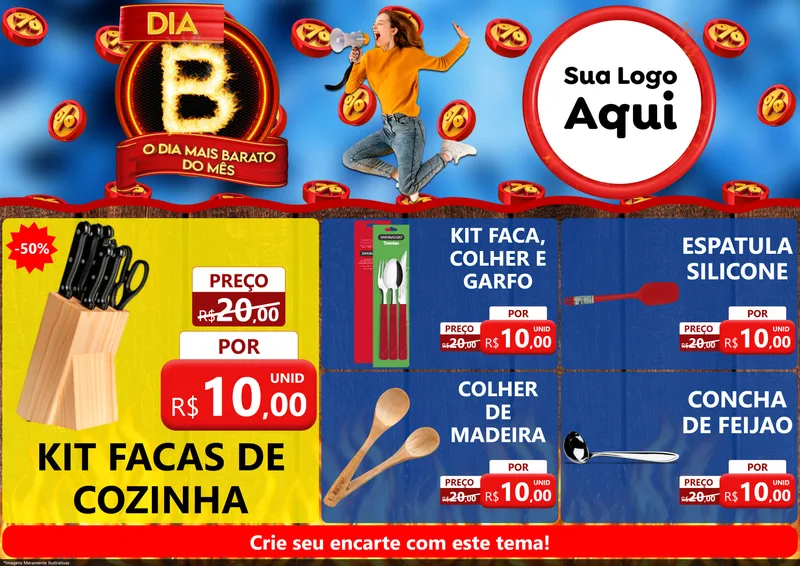 Modelo de Encarte para Encarte A4 Horizontal com o tema Dia B - O Dia Mais Barato Do Mês para Utilidades Domésticas
