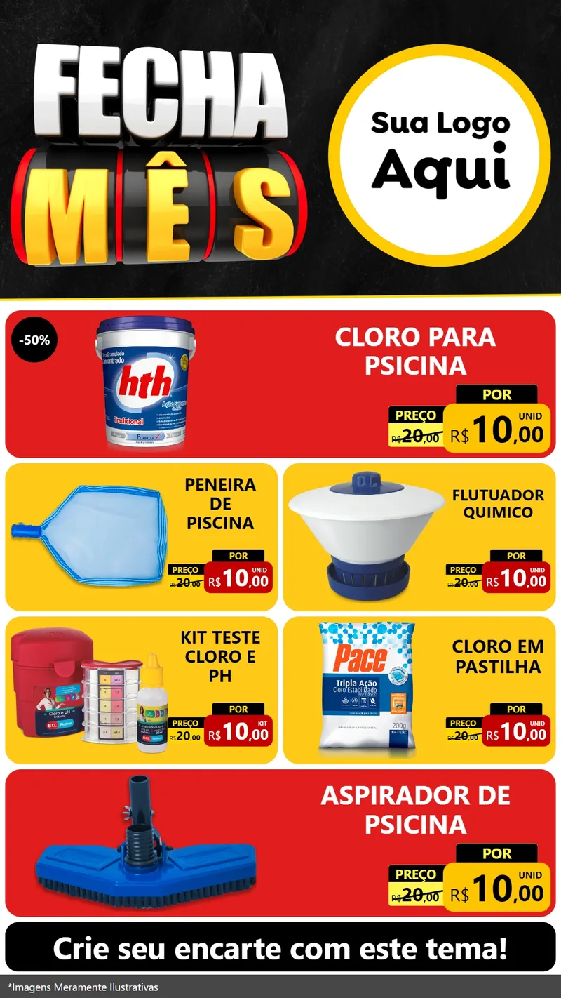 Modelo de TV para TV Vertical com o tema Fecha Mês para Produtos para Piscina