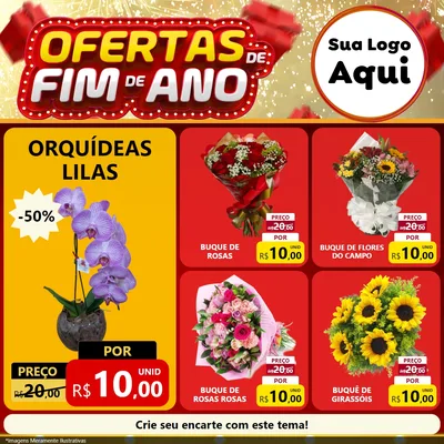 Modelo de Rede Social para Feed Facebook com o tema Ofertas de Fim de Ano para Floricultura e jardim
