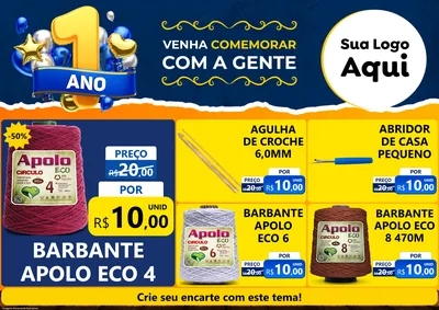 Modelo de Encarte para Encarte A4 Horizontal com o tema Um Ano de Aniversário para Armarinho e Aviamentos