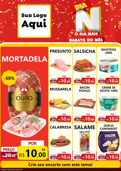 Modelo de Encarte para Encarte A4 Vertical com o tema Dia N o Dia Mais Barato do Mês para Frios e Laticínios
