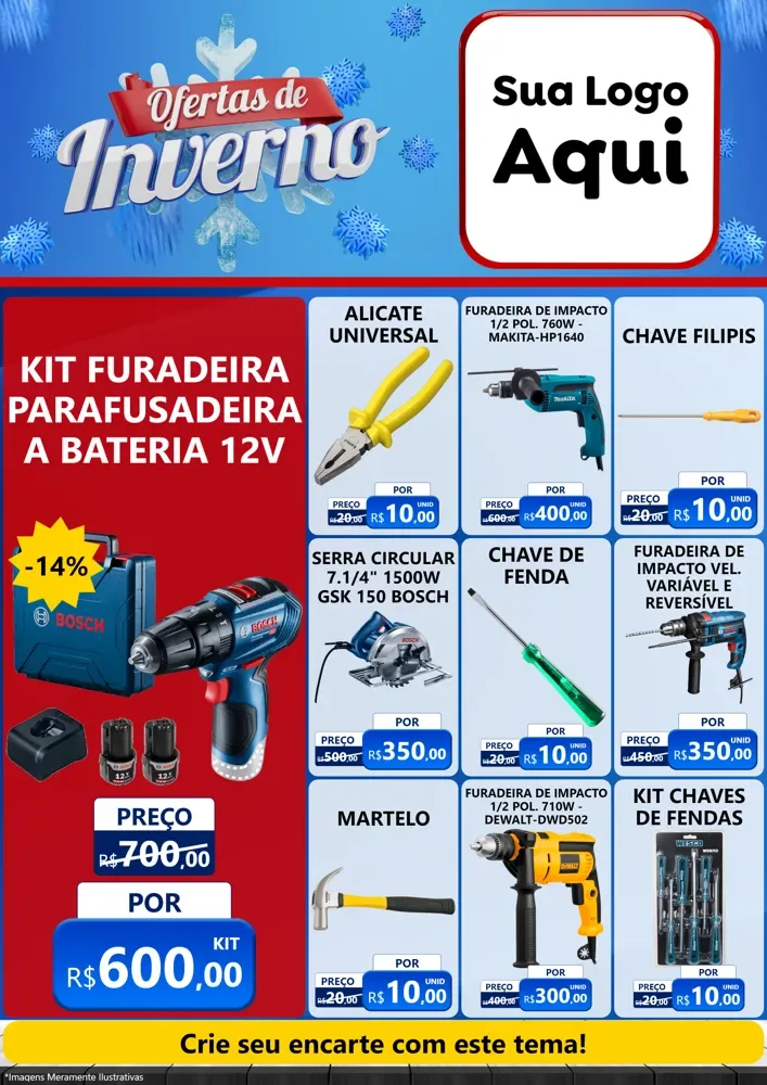 Modelo de Encarte para Encarte A4 Vertical com o tema Ofertas de Inverno para Maquinas e Ferramentas