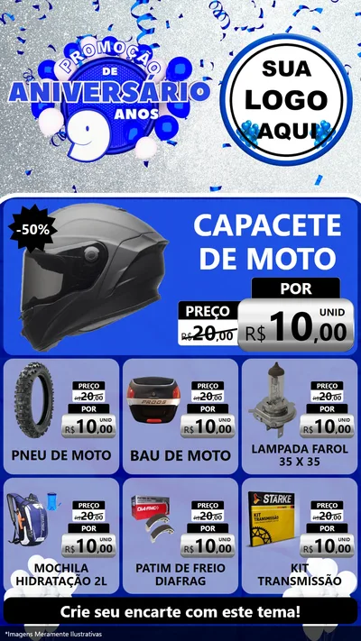 Modelo de Rede Social para Stories com o tema Promoção de Aniversário - 9 Anos para Moto peças