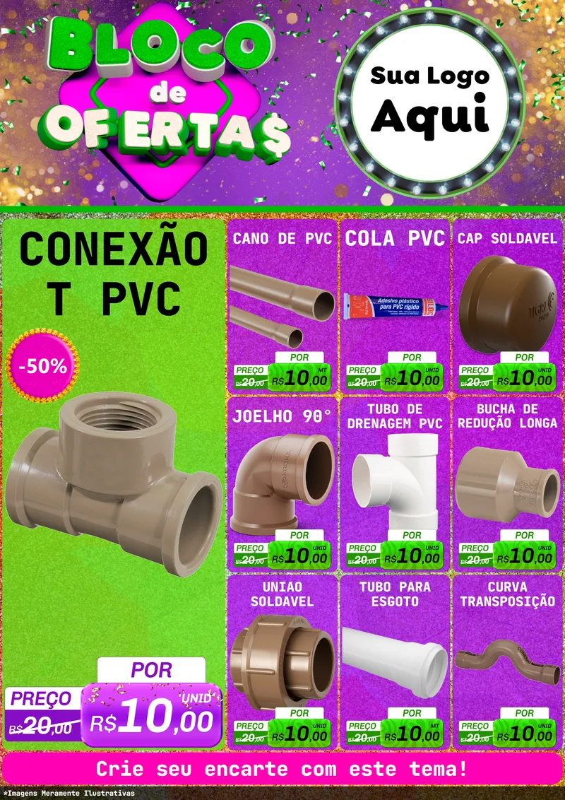 Modelo de Encarte para Encarte A4 Vertical com o tema Bloco de Ofertas para Tubos e conexões