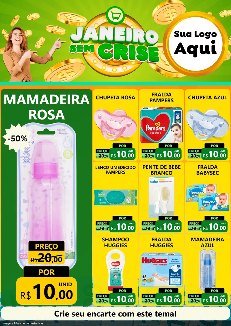 Modelo de Encarte para Encarte A4 Vertical com o tema Janeiro Sem Crise para Bebês