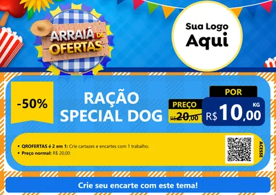 Modelo de Cartaz para Cartaz A4 Horizontal com o tema Arraiá de Ofertas para Pet Shop