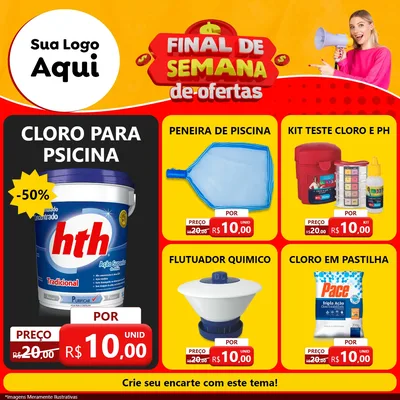 Modelo de Rede Social para Feed Facebook com o tema Final de Semana de Ofertas para Produtos para Piscina