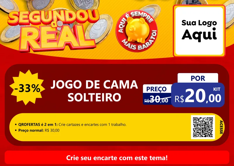 Modelo de Cartaz para Cartaz A4 Horizontal com o tema Segundou do Real para Cama, Mesa e Banho