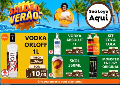 Modelo de Encarte para Encarte A4 Horizontal com o tema Saldão de Verão para Distribuidora de bebidas