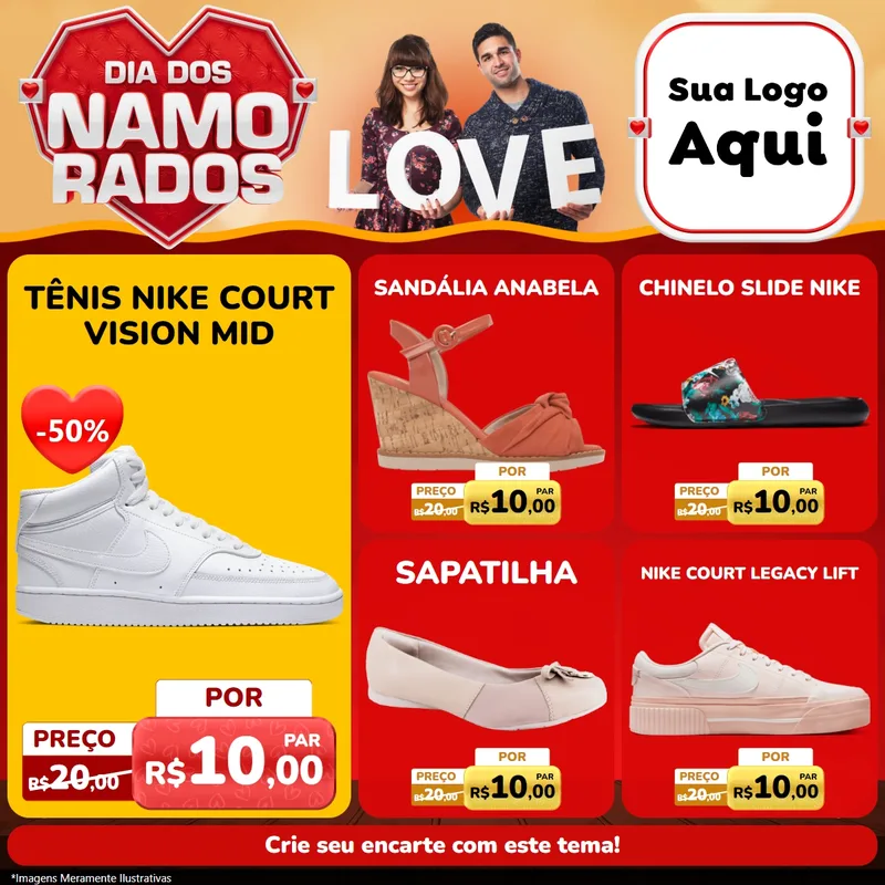 Modelo de Rede Social para Feed Facebook com o tema Dia dos Namorados para Calçados