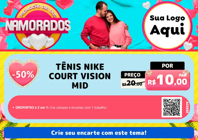 Modelo de Cartaz para Cartaz A4 Horizontal com o tema Promoção Dia dos Namorados para Calçados