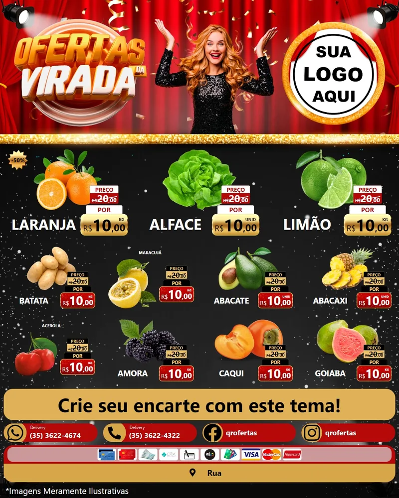 Modelo de Rede Social para Feed Instagram com o tema Ofertas da Virada para Hortifrúti