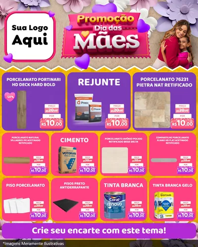 Modelo de Rede Social para Feed Instagram com o tema Promoção Dia das Mães para Pisos e revestimentos