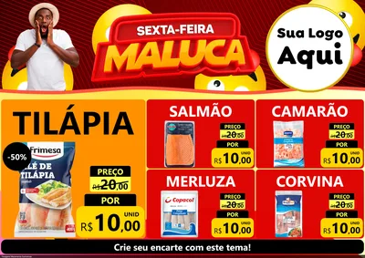 Modelo de Encarte para Encarte A4 Horizontal com o tema Sexta-feira Maluca para Peixaria