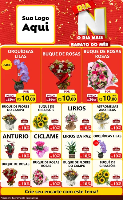 Modelo de Encarte para Encarte Grande com o tema Dia N o Dia Mais Barato do Mês para Floricultura e jardim