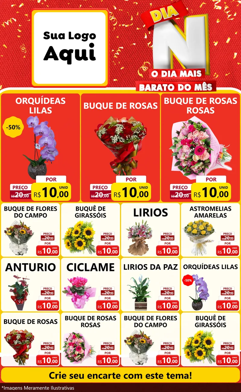 Modelo de Encarte para Encarte Grande com o tema Dia N o Dia Mais Barato do Mês para Floricultura e jardim