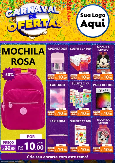 Modelo de Encarte para Encarte A4 Vertical com o tema Carnaval de Ofertas para Papelaria