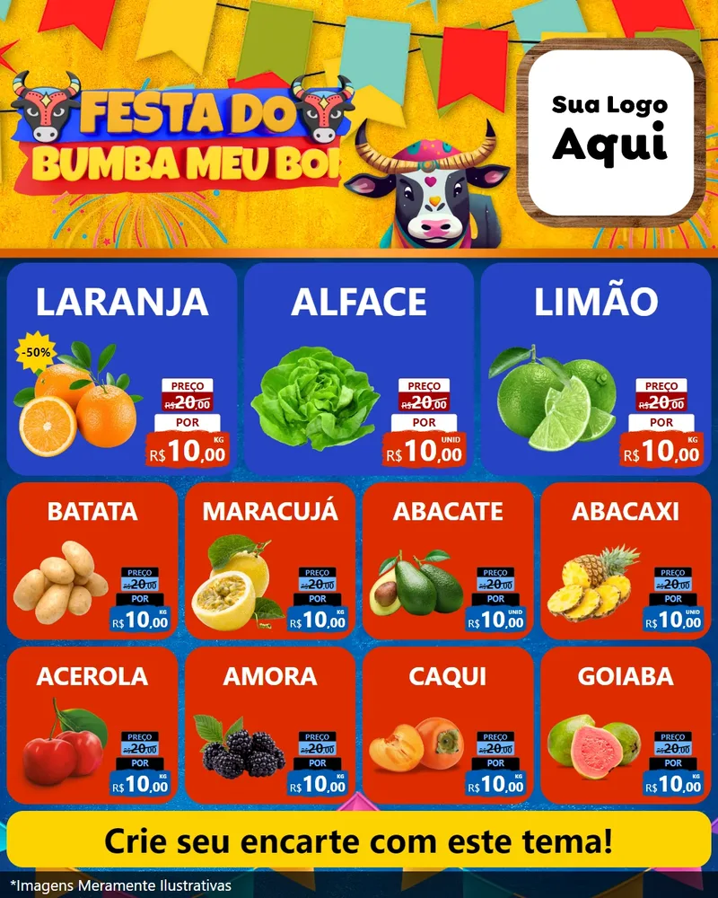 Modelo de Rede Social para Feed Instagram com o tema Festa do Bumba Meu Boi para Hortifrúti