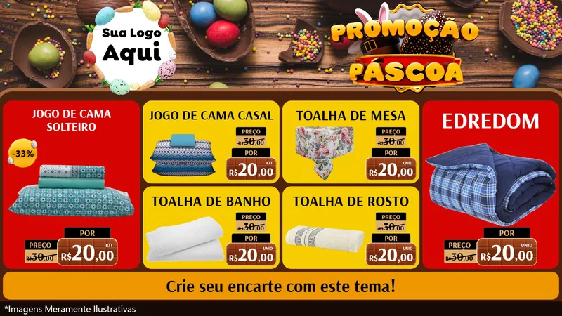 Modelo de TV para TV Horizontal com o tema Promoção Páscoa para Cama, Mesa e Banho