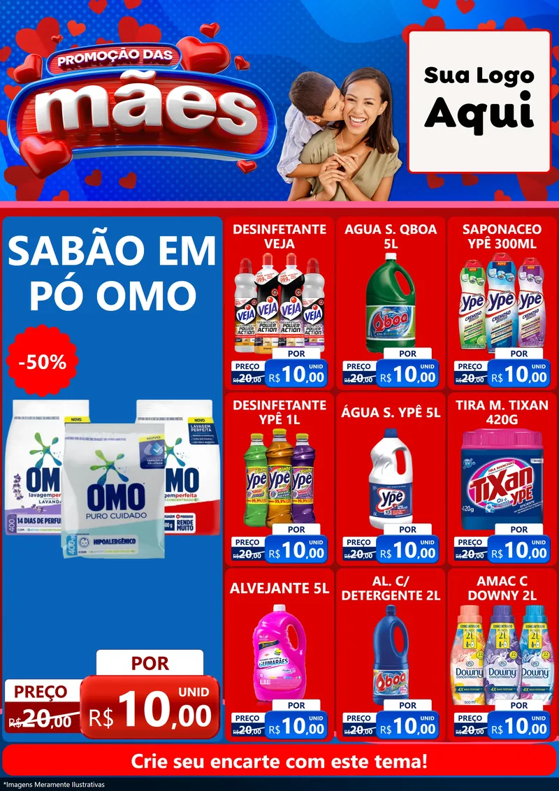 Modelo de Encarte para Encarte A4 Vertical com o tema Promoção das Mães para Produtos de Limpeza