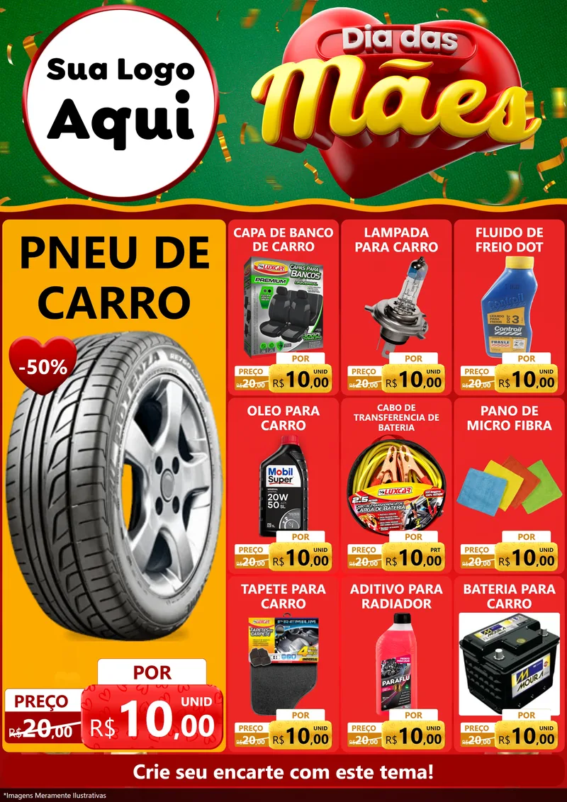 Modelo de Encarte para Encarte A4 Vertical com o tema Dia das Mães para Auto peças