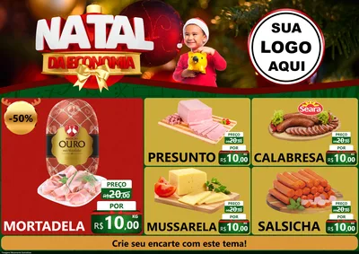 Modelo de Encarte para Encarte A4 Horizontal com o tema Natal da Economia para Frios e Laticínios