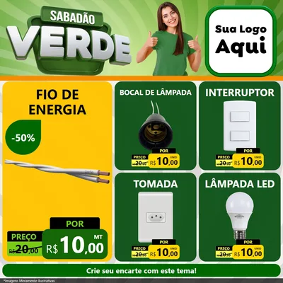 Modelo de Rede Social para Feed Facebook com o tema Sabadão Verde para Materiais Elétricos