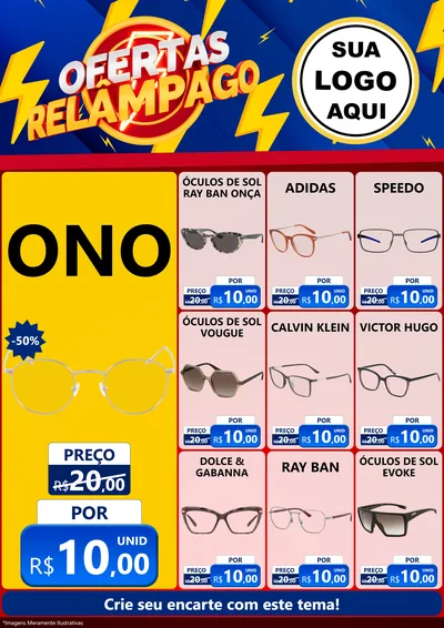 Modelo de Encarte para Encarte A4 Vertical com o tema Ofertas Relâmpago para Óticas