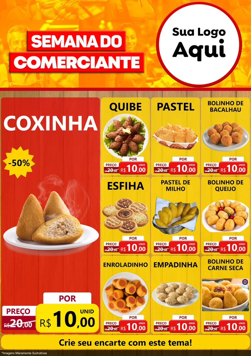 Modelo de Encarte para Encarte A4 Vertical com o tema Semana do Comerciante para Salgadaria